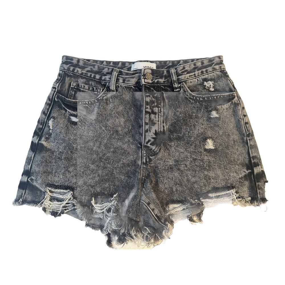 Vervet Black Button Fly Distressed denim Shorts Sz M Casual